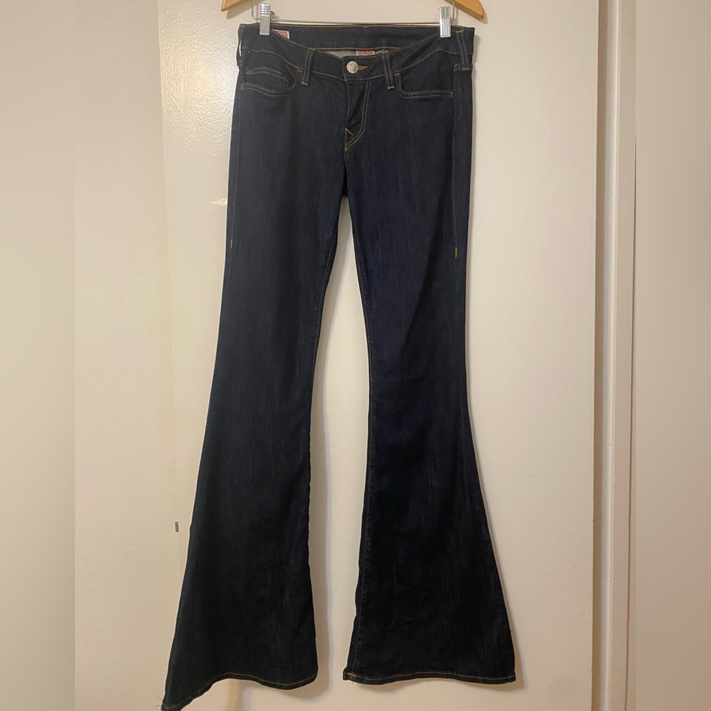 True Religion Carrie Low Rise Dark Blue Flare Jeans - Picture 7 of 16